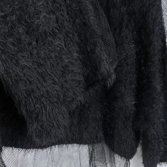 TOV Los Angeles Faux Fur Black Sweater Top w/ Net Accents Sz 42/M - Picture 3 of 6